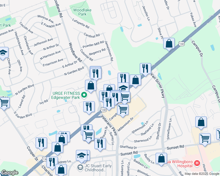 map of restaurants, bars, coffee shops, grocery stores, and more near 274 Diane Court in Edgewater Park