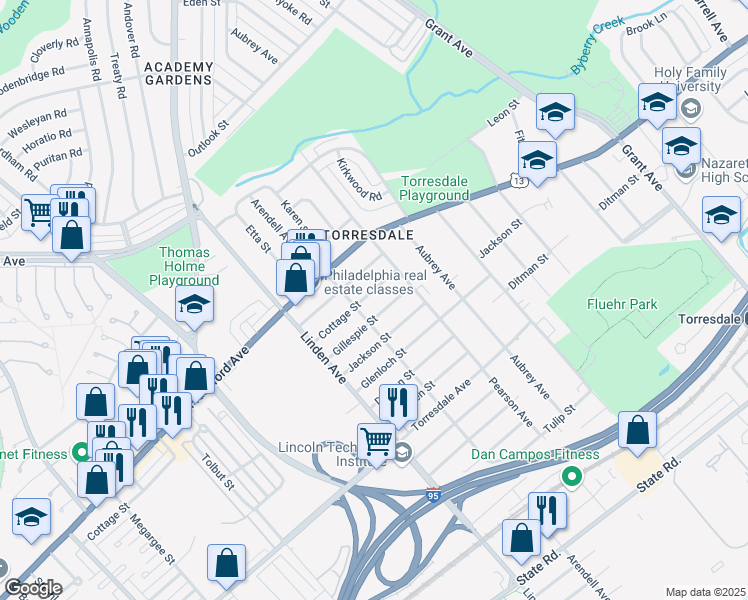 map of restaurants, bars, coffee shops, grocery stores, and more near 4416 Arendell Avenue in Philadelphia