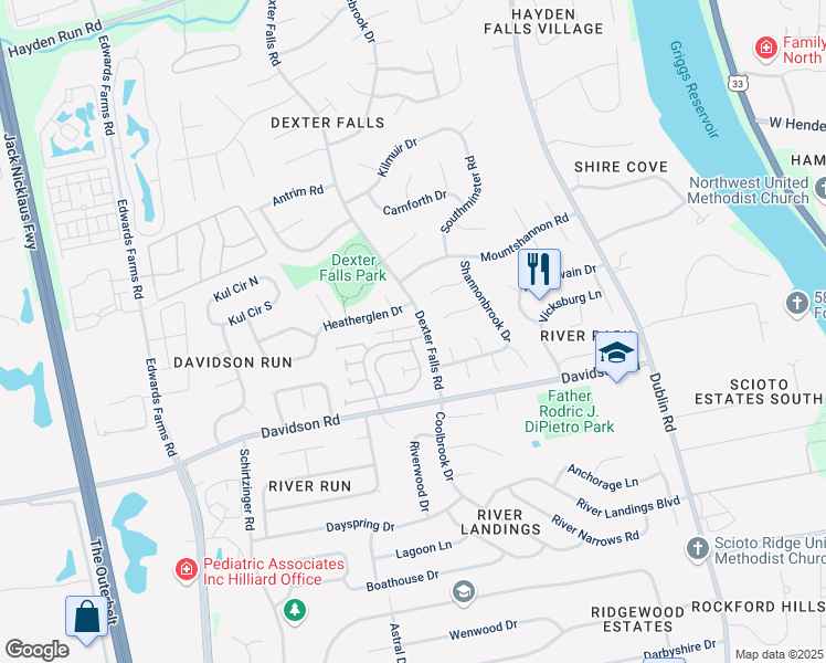 map of restaurants, bars, coffee shops, grocery stores, and more near 4951 Kristie Falls in Columbus