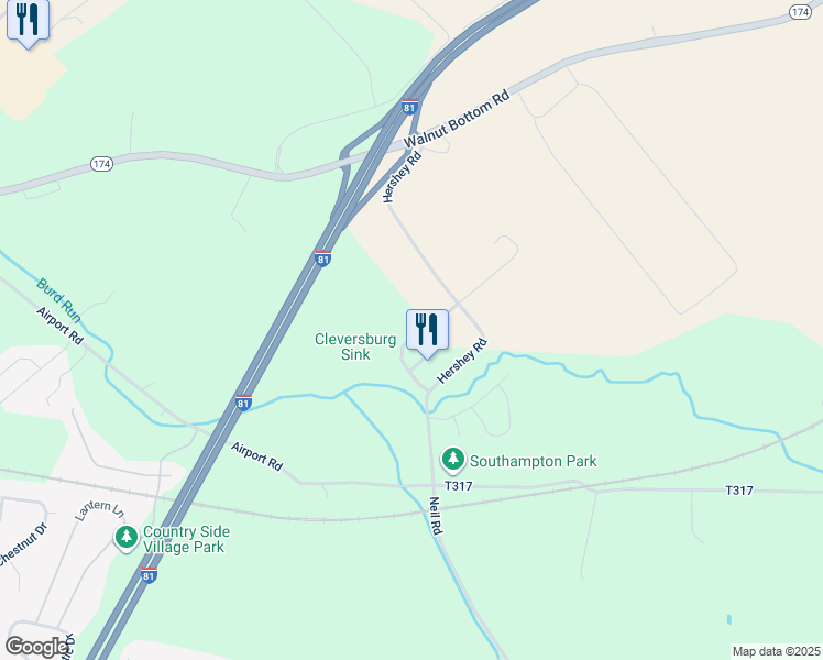 map of restaurants, bars, coffee shops, grocery stores, and more near 35 Thompson Creek Drive in Shippensburg