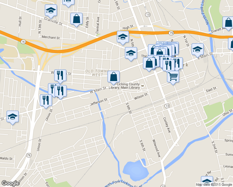 map of restaurants, bars, coffee shops, grocery stores, and more near 39 Jefferson Street in Newark