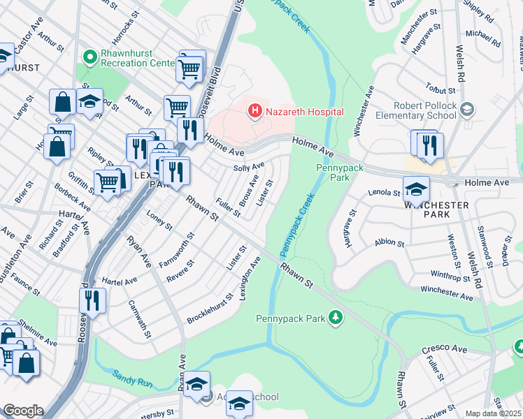 map of restaurants, bars, coffee shops, grocery stores, and more near 8123 Lister Street in Philadelphia