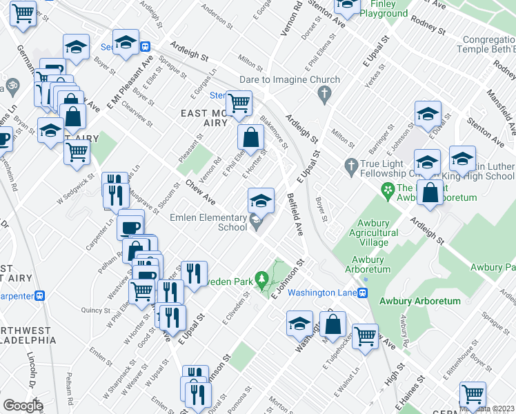 map of restaurants, bars, coffee shops, grocery stores, and more near 343 East Sharpnack Street in Philadelphia