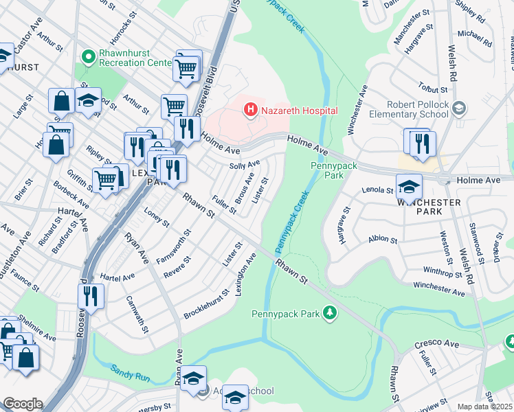 map of restaurants, bars, coffee shops, grocery stores, and more near 8123 Lister Street in Philadelphia