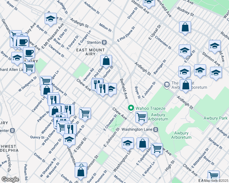 map of restaurants, bars, coffee shops, grocery stores, and more near 358 East Sharpnack Street in Philadelphia