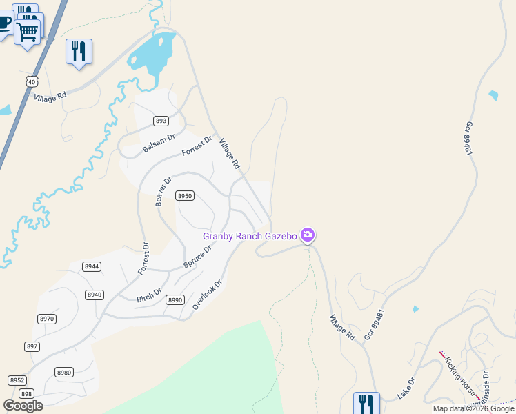 map of restaurants, bars, coffee shops, grocery stores, and more near 112 County Road 899 in Granby