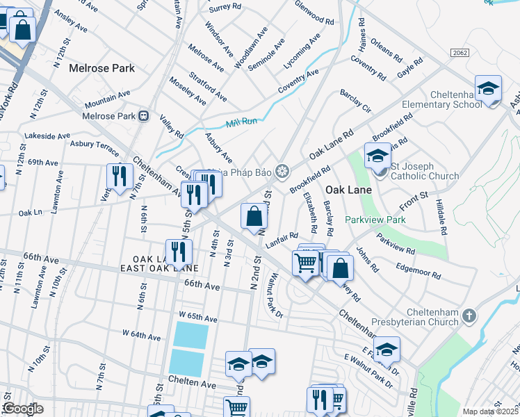 map of restaurants, bars, coffee shops, grocery stores, and more near 7434 New 2nd Street in Melrose Park
