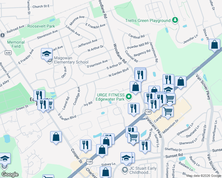 map of restaurants, bars, coffee shops, grocery stores, and more near 17 Crystal Drive in Beverly