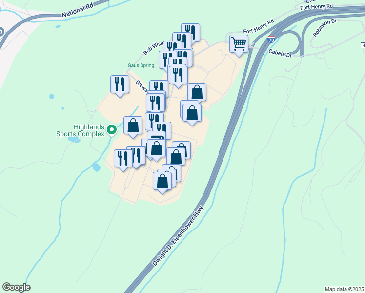 map of restaurants, bars, coffee shops, grocery stores, and more near 515 Cabela Drive in Triadelphia