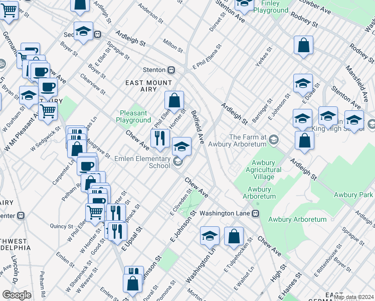 map of restaurants, bars, coffee shops, grocery stores, and more near 358 East Sharpnack Street in Philadelphia