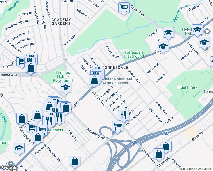 map of restaurants, bars, coffee shops, grocery stores, and more near 4300 Arendell Avenue in Philadelphia
