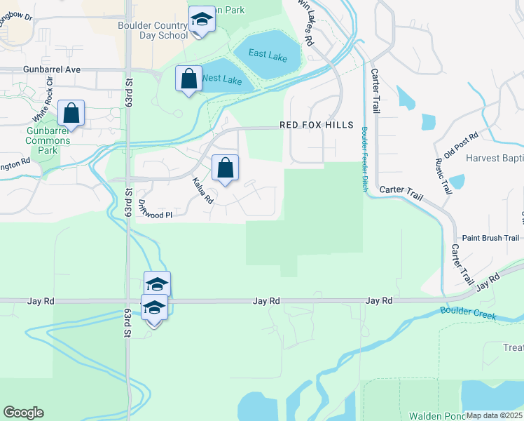 map of restaurants, bars, coffee shops, grocery stores, and more near 4442 Sandpiper Circle in Boulder