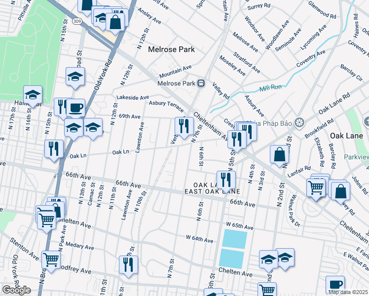 map of restaurants, bars, coffee shops, grocery stores, and more near 6712 North 7th Street in Philadelphia