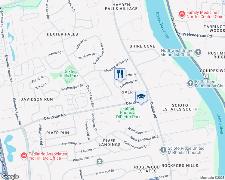 map of restaurants, bars, coffee shops, grocery stores, and more near 4933 McPartlan Court in Columbus