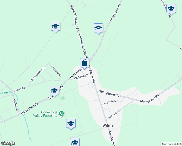 map of restaurants, bars, coffee shops, grocery stores, and more near 500 Mount Sidney Road in Lancaster