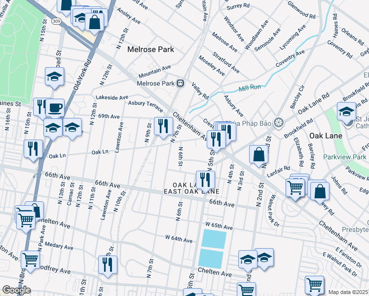 map of restaurants, bars, coffee shops, grocery stores, and more near 6719 N 6th St in Philadelphia