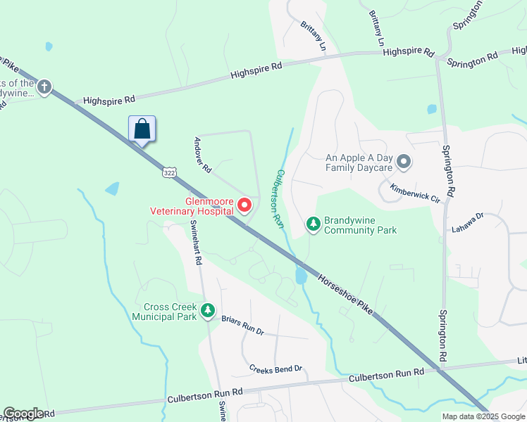 map of restaurants, bars, coffee shops, grocery stores, and more near 12 Andover Road in Glenmoore