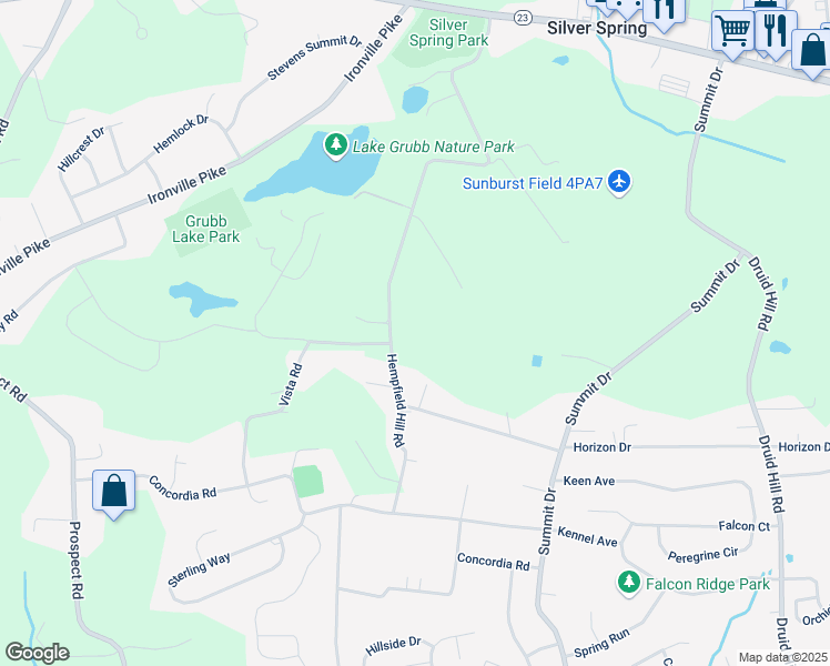 map of restaurants, bars, coffee shops, grocery stores, and more near 641 Hempfield Hill Road in Columbia