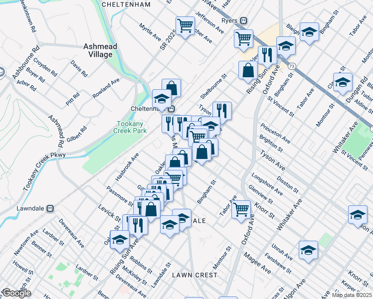 map of restaurants, bars, coffee shops, grocery stores, and more near 419 Knorr Street in Philadelphia