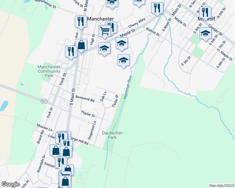 map of restaurants, bars, coffee shops, grocery stores, and more near 24 Cedar Street in Manchester