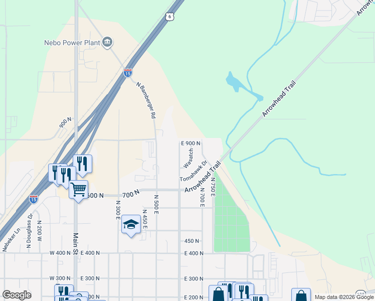 map of restaurants, bars, coffee shops, grocery stores, and more near 615 East 900 North in Payson