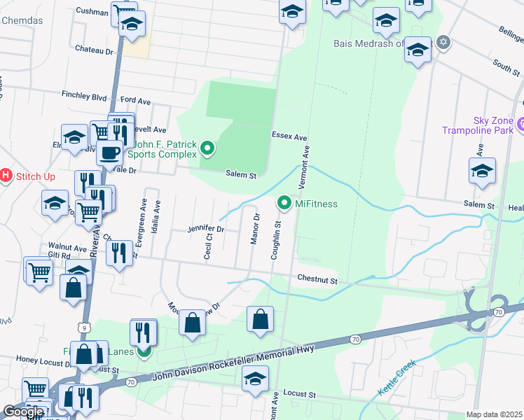 map of restaurants, bars, coffee shops, grocery stores, and more near 1159 Manor Drive in Lakewood