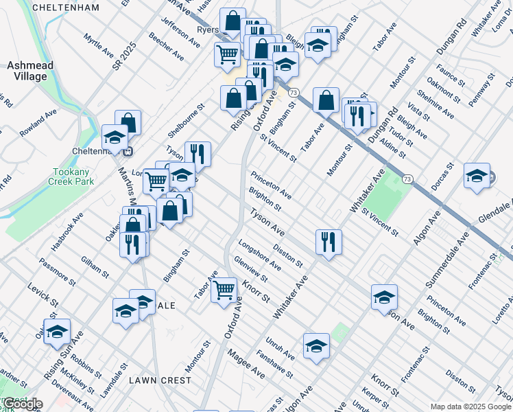 map of restaurants, bars, coffee shops, grocery stores, and more near 629 Tyson Avenue in Philadelphia