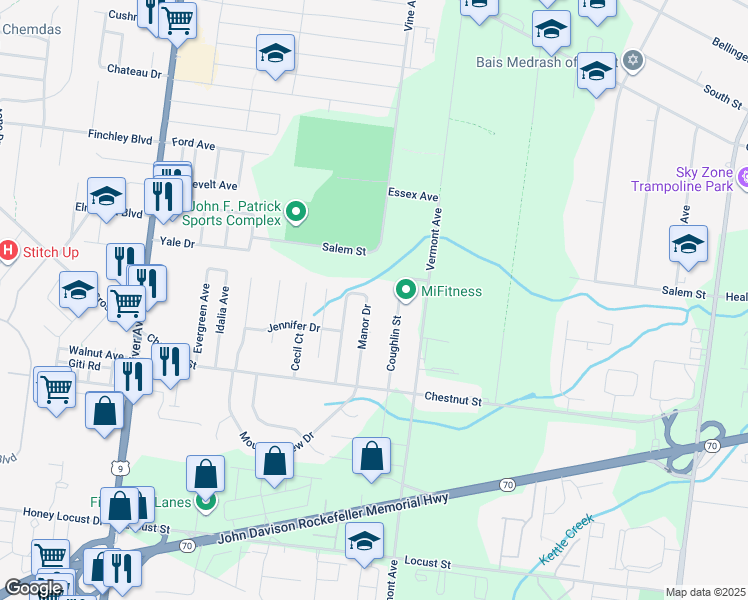 map of restaurants, bars, coffee shops, grocery stores, and more near 1159 Manor Drive in Lakewood