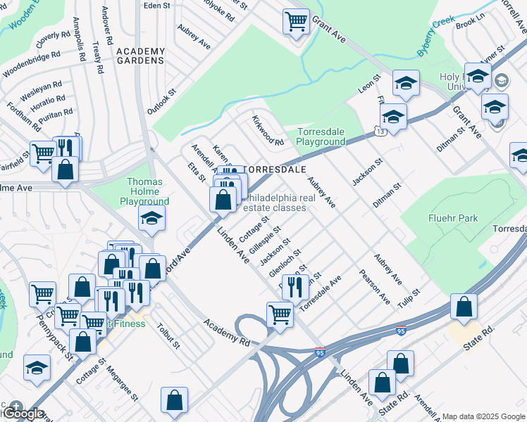 map of restaurants, bars, coffee shops, grocery stores, and more near 4307 Arendell Avenue in Philadelphia