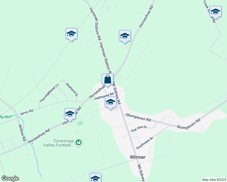 map of restaurants, bars, coffee shops, grocery stores, and more near 532 Mount Sidney Road in Lancaster