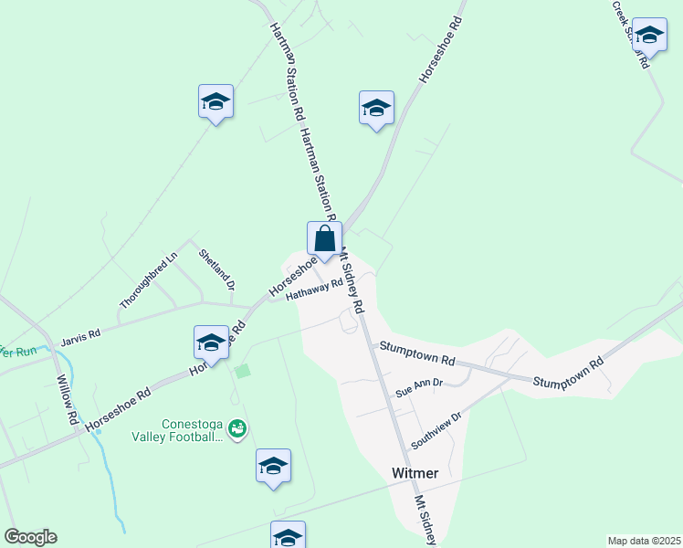 map of restaurants, bars, coffee shops, grocery stores, and more near 532 Mount Sidney Road in Lancaster