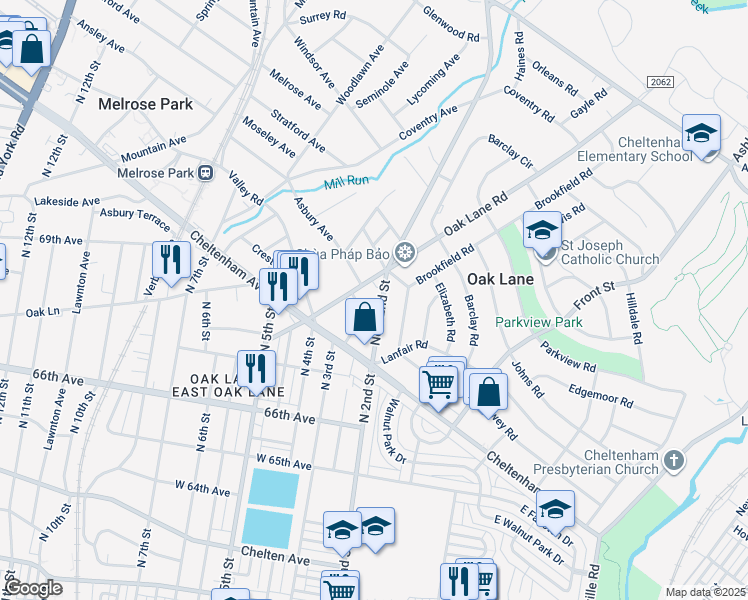 map of restaurants, bars, coffee shops, grocery stores, and more near 7436 New 2nd Street in Melrose Park