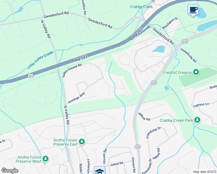 map of restaurants, bars, coffee shops, grocery stores, and more near 18 Kates Glen in Paoli