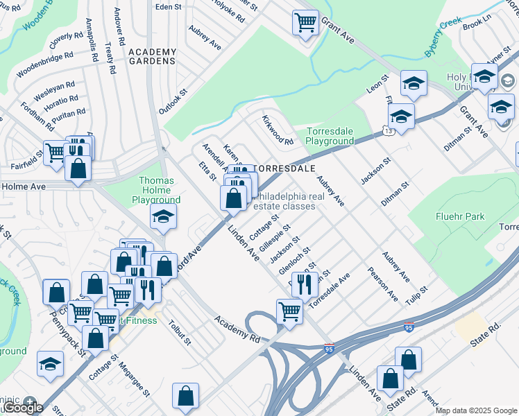 map of restaurants, bars, coffee shops, grocery stores, and more near 4300 Arendell Avenue in Philadelphia