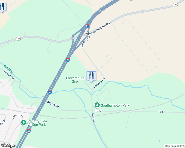 map of restaurants, bars, coffee shops, grocery stores, and more near 28 Thompson Creek Drive in Shippensburg