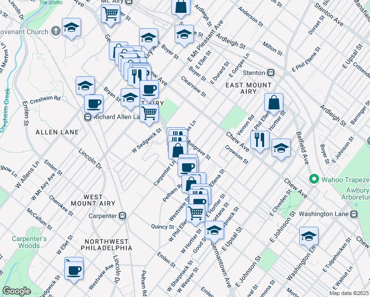 map of restaurants, bars, coffee shops, grocery stores, and more near 6835 Musgrave Street in Philadelphia