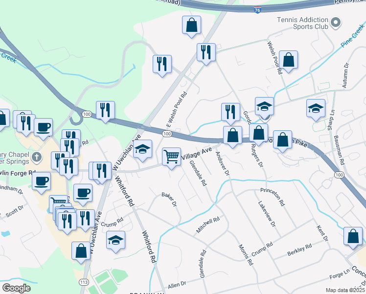 map of restaurants, bars, coffee shops, grocery stores, and more near 880 Pottstown Pike in Exton