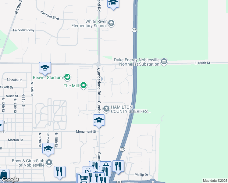 map of restaurants, bars, coffee shops, grocery stores, and more near 813 Nelson Circle in Noblesville