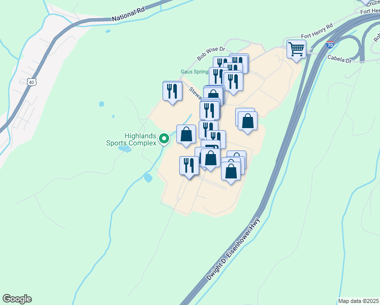 map of restaurants, bars, coffee shops, grocery stores, and more near 620 Cabela Drive in Triadelphia