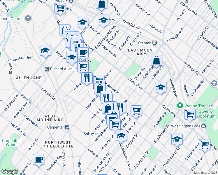 map of restaurants, bars, coffee shops, grocery stores, and more near 48 Meehan Avenue in Philadelphia