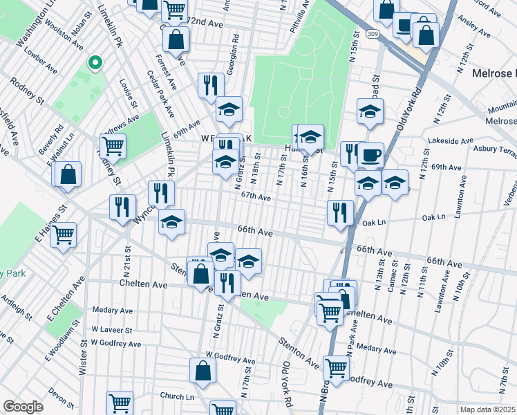 map of restaurants, bars, coffee shops, grocery stores, and more near 6644 North Bouvier Street in Philadelphia