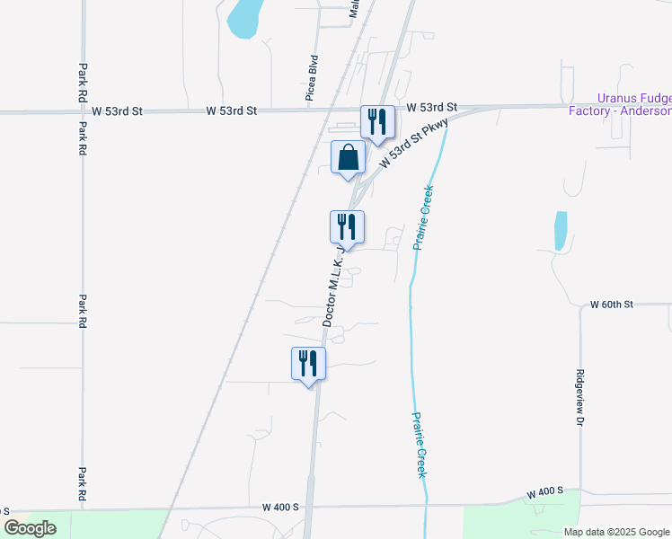 map of restaurants, bars, coffee shops, grocery stores, and more near Doctor Martin Luther King Junior Boulevard in Anderson