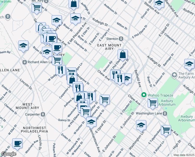 map of restaurants, bars, coffee shops, grocery stores, and more near 244 Dorset Street in Philadelphia