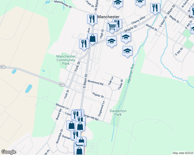 map of restaurants, bars, coffee shops, grocery stores, and more near 41 North Poplar Court in Manchester