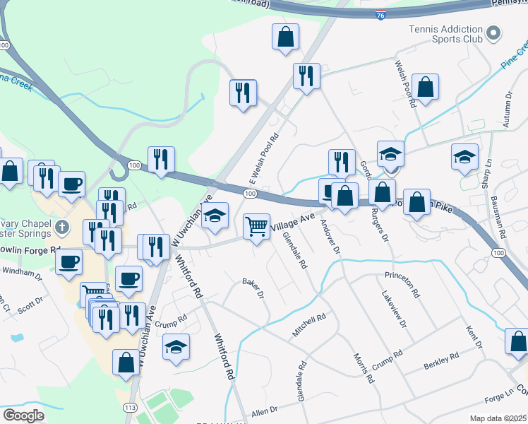 map of restaurants, bars, coffee shops, grocery stores, and more near 880-898 Pottstown Pike in Exton