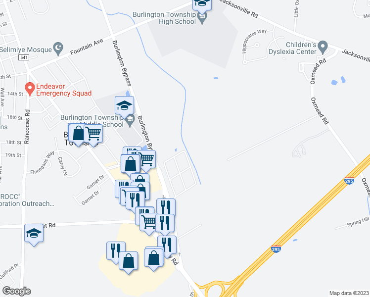 map of restaurants, bars, coffee shops, grocery stores, and more near 1997 Burlington Bypass in Burlington