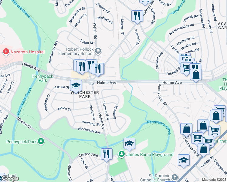 map of restaurants, bars, coffee shops, grocery stores, and more near 8223 Narvon Street in Philadelphia