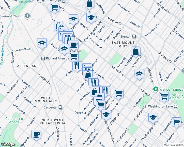 map of restaurants, bars, coffee shops, grocery stores, and more near 37 Meehan Avenue in Philadelphia