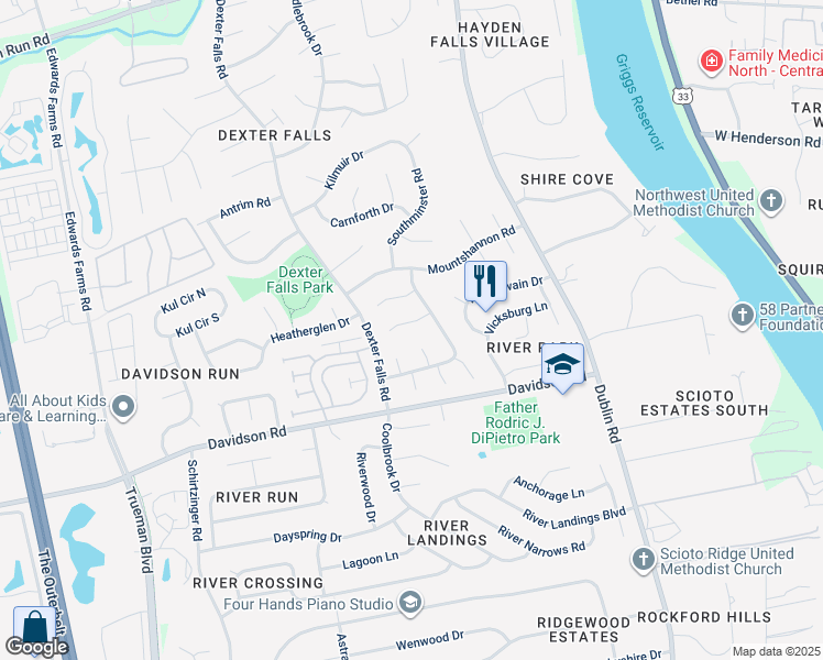 map of restaurants, bars, coffee shops, grocery stores, and more near 3629 Sugar Loaf Court in Columbus