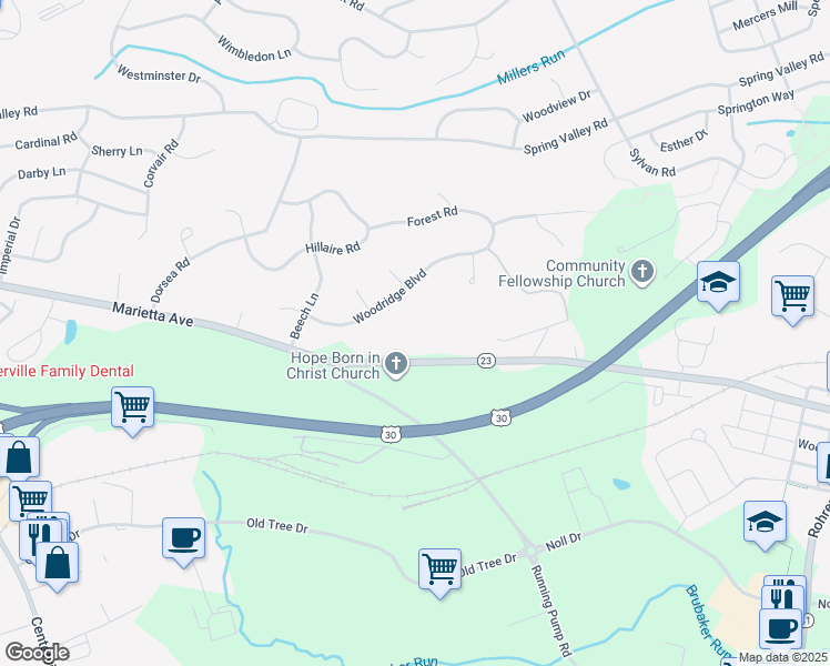 map of restaurants, bars, coffee shops, grocery stores, and more near 2607 Marietta Ave in Lancaster
